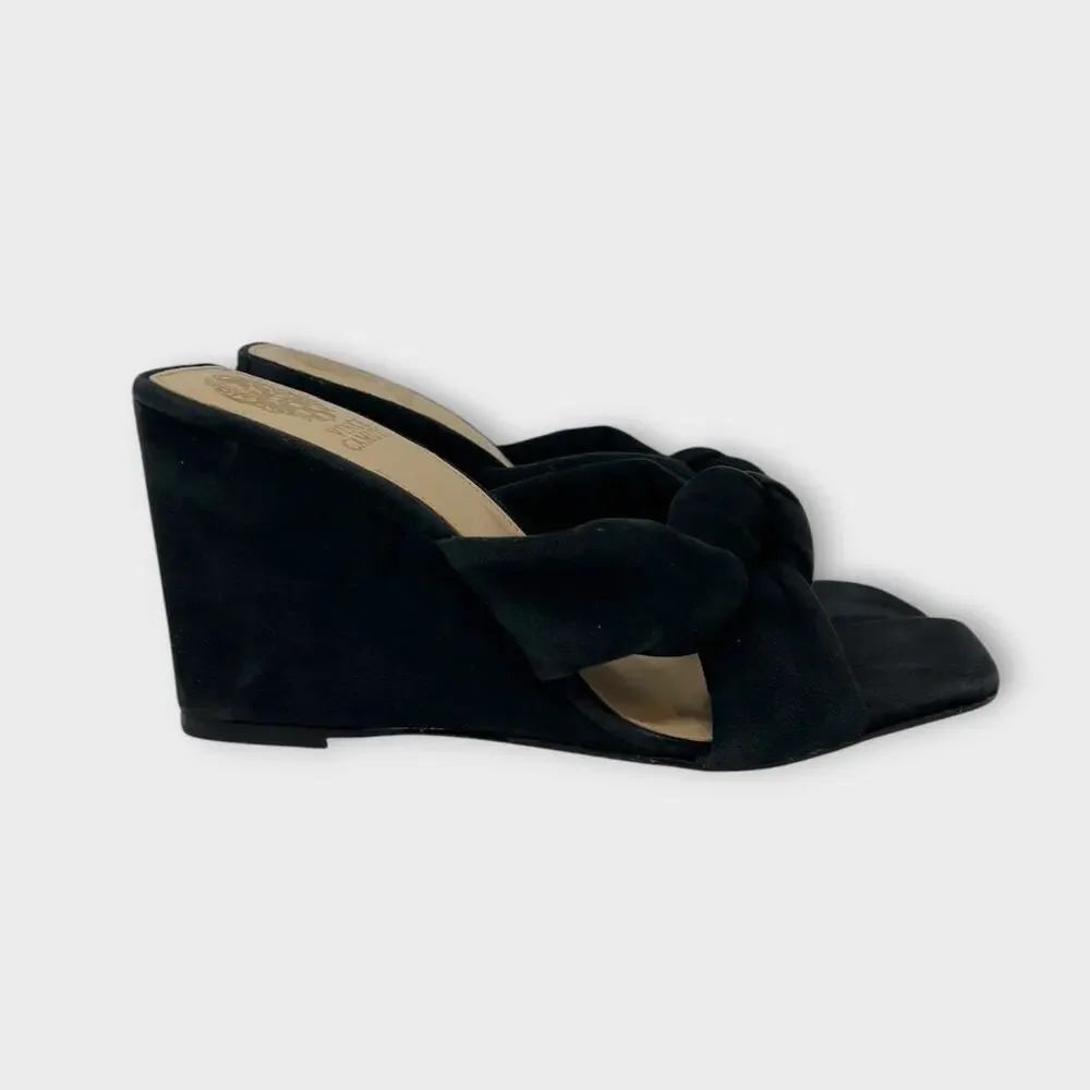 Vince Camuto Rennaya Wedge Sandal Black Suede Size 8